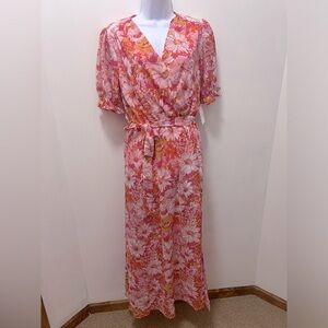 NWOT - Anna Kay Floral Dress, pink and orange, show sleeve, size S.